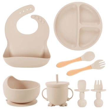 8-Piece Silicone Baby Feeding Set - Plates, Bowls, Bibs & Utensils (BPA-Free, 6+ Months)