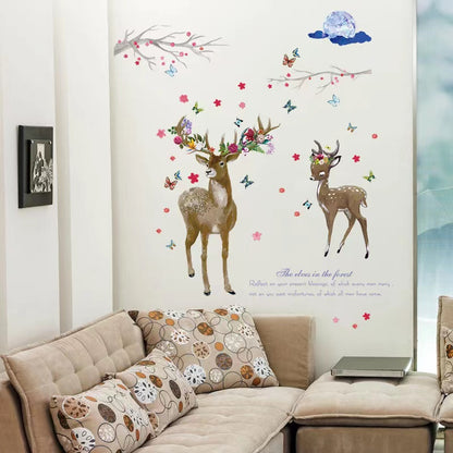 Two Deer Sticker Bird Fairy Flowers Sticker room wallpaper bedroom nursery window decor without Radium stars star wall stickers wall decoration flower butterfly wedding decoration birthday decoration kids room decoration Wall Stickers