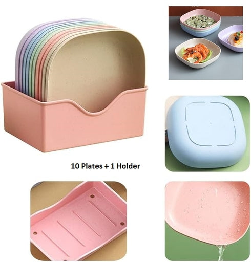 Square Plastic Food Plate Set (Set of 10 Pcs)
