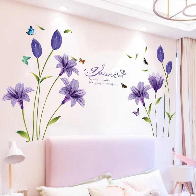 Lavender purple dream flower Beautiful Home Decoration animals tree bridge baby children cartoon bedroom room decor wall stickers removable kids nursery decal sticker Wall Decoration Stickers wall deco