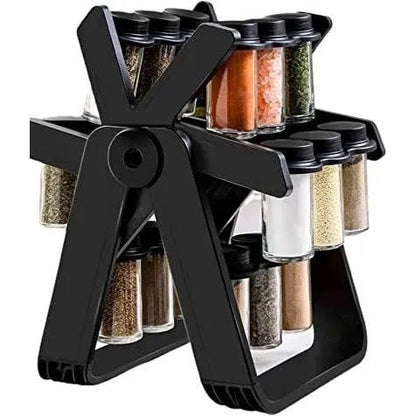 Rotating Spice Rack 18 Jars and Kitchen Labels Spinning Spice Rack Jar Organizer