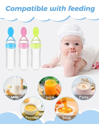 Newborn Infant Portable Silicone Feeding Bottle with Spoon Bottle Nipples & Accessories