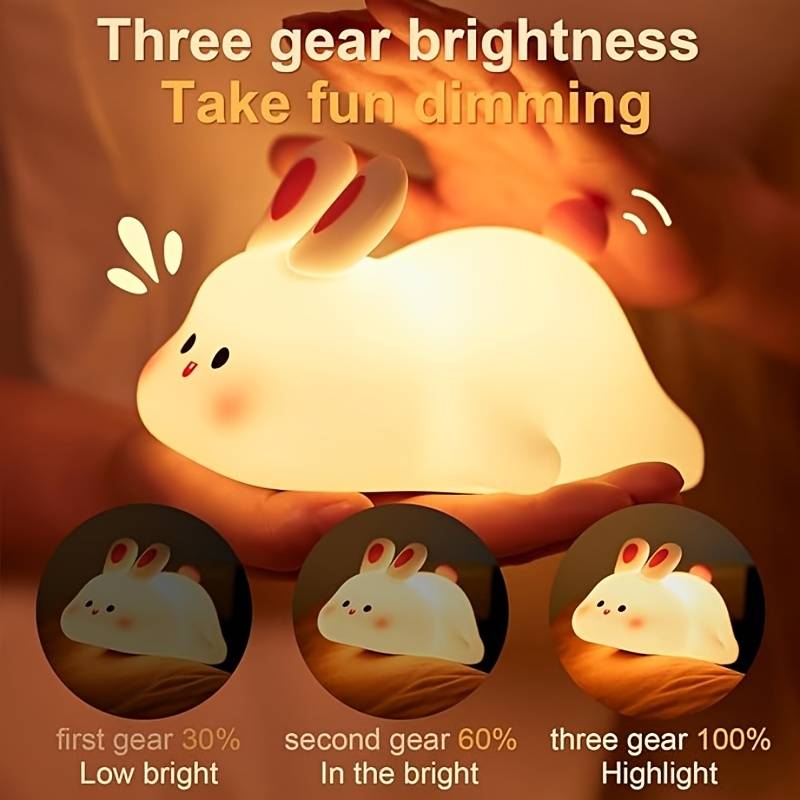 LED Night Lights Cute Sheep Rabbit Silicone Lamp USB Rechargeable Timing Bedside Decor Kids Baby