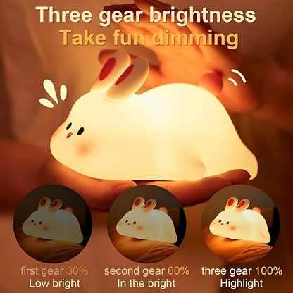 LED Night Lights Cute Sheep Rabbit Silicone Lamp USB Rechargeable Timing Bedside Decor Kids Baby