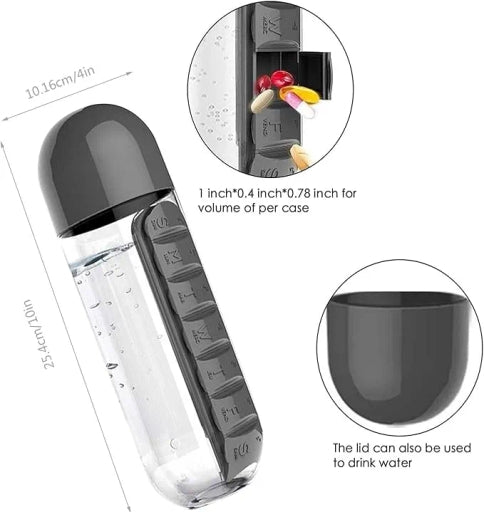 Portable 7-Day Pill Organizer Water Bottle for Travel & Fitness