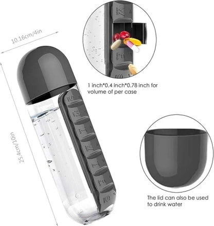 Portable 7-Day Pill Organizer Water Bottle for Travel & Fitness
