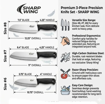 Sharp Wing Knifes Stainless Steel Razor-Sharp Edge Lightweight Kitchen Knives (1Ps)