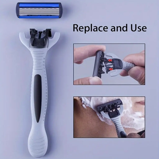 Men's and Women's Manual Safety Razor with 6 Layers of Stainless Steel Hair Removal Shaver Blade