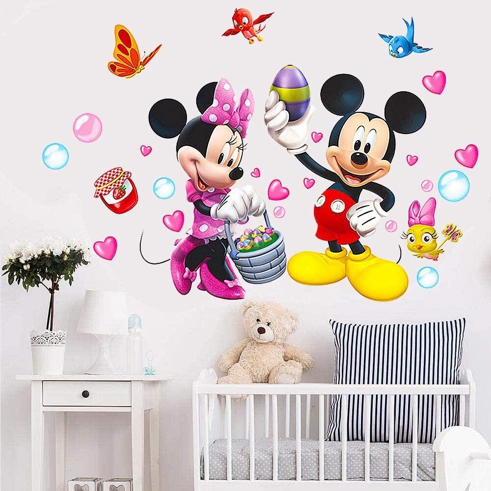 Mickey Mouse Cartoon Animals Theme Kids Wall Art Decal Sticker Decoration for Living Room Nursery Baby Girl Boy Kid Children's Room Bedroom Decoration