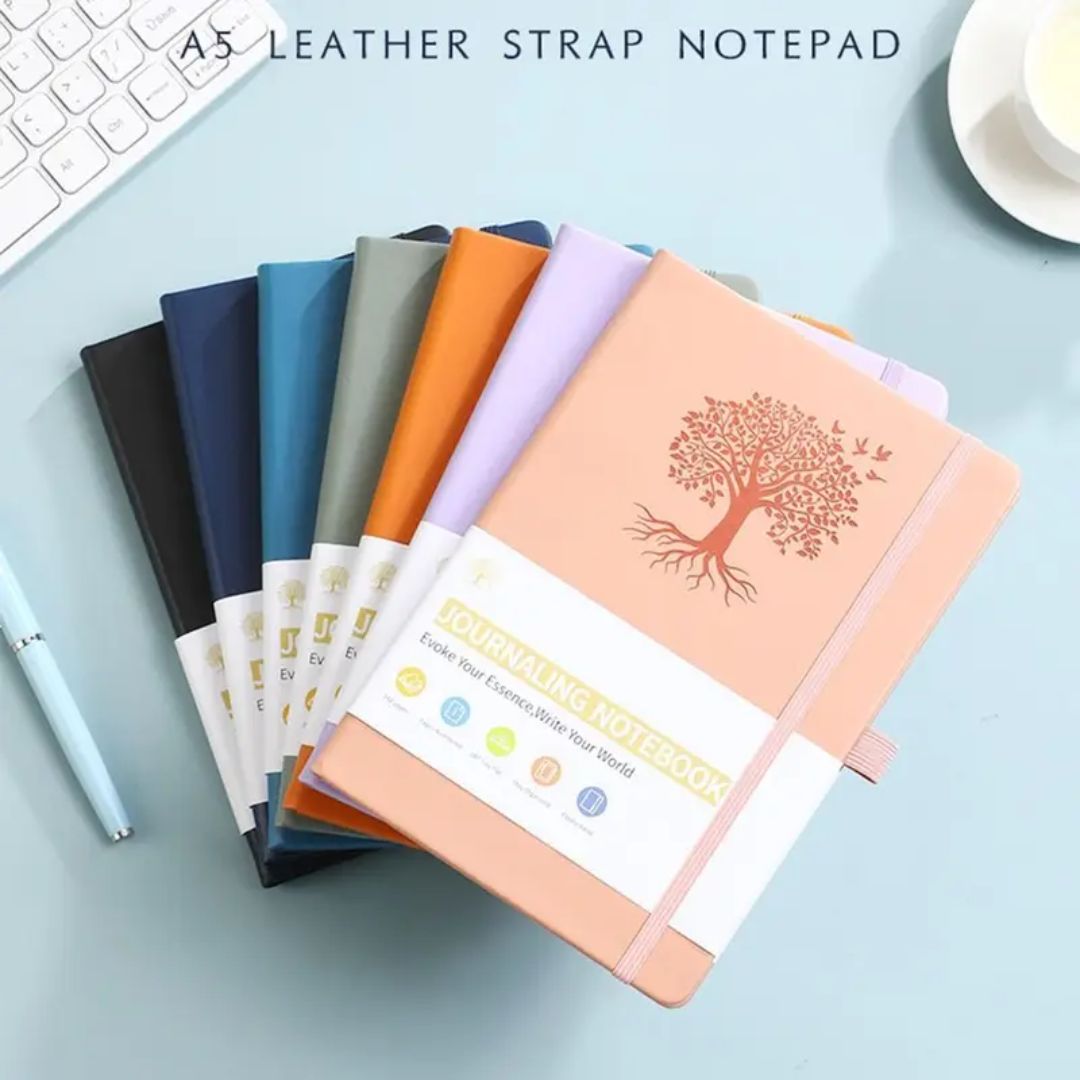 Elastic Strap Journal Notebook Office Work Planner Faux Leather Solid Color Business Notebook