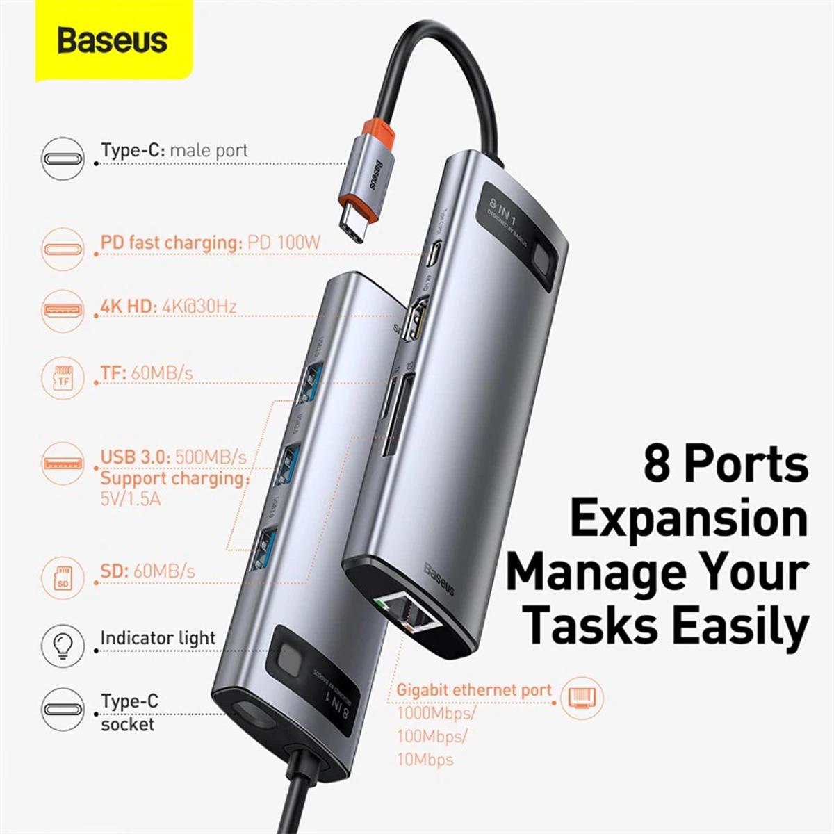 Baseus Metal Gleam Series 8-in-1 Multifunctional Type-C Docking Station