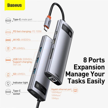 Baseus Metal Gleam Series 8-in-1 Multifunctional Type-C Docking Station
