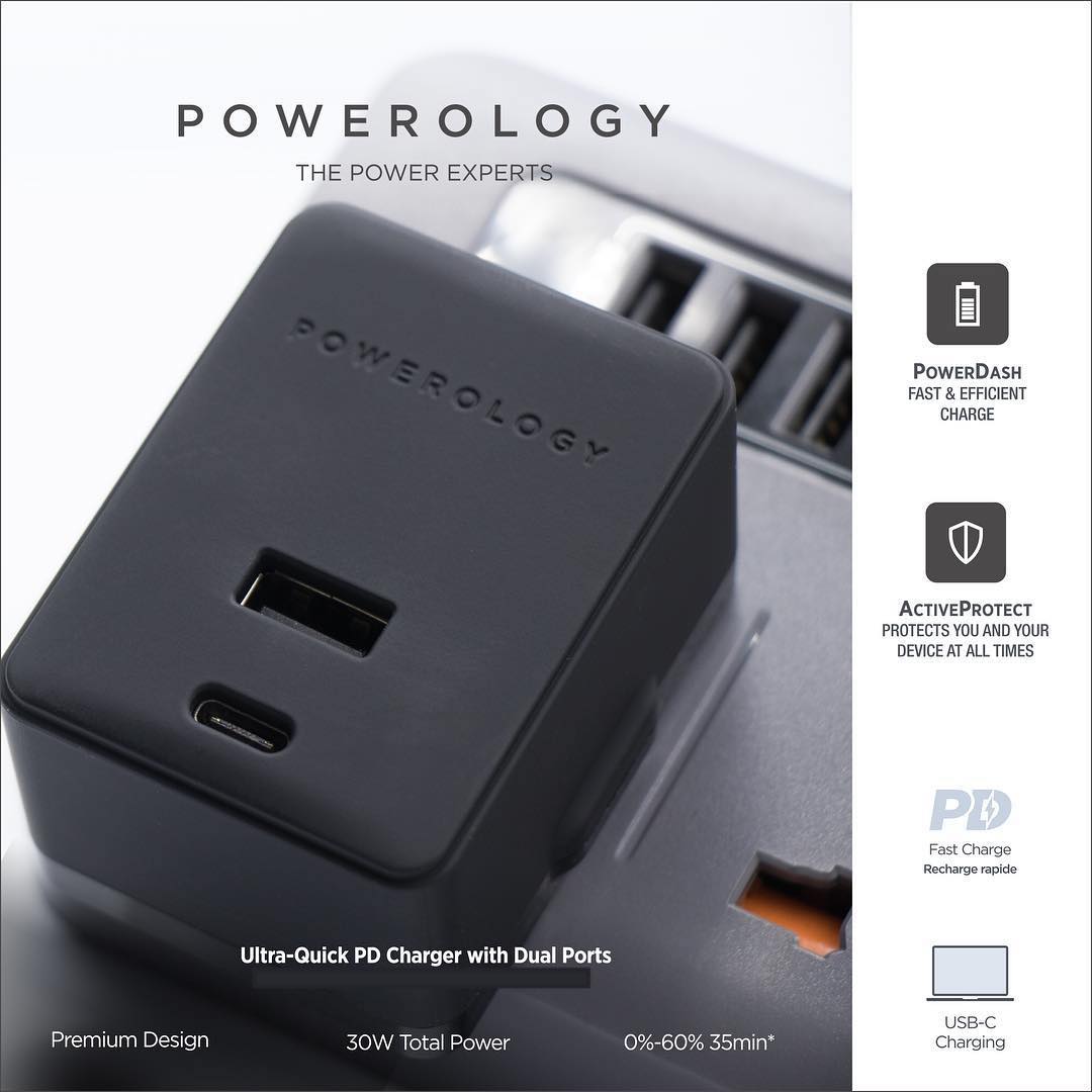 Powerology Dual Port Ultra-Quick PD Charger 36W - Black