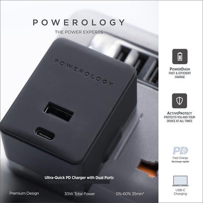 Powerology Dual Port Ultra-Quick PD Charger 36W - Black