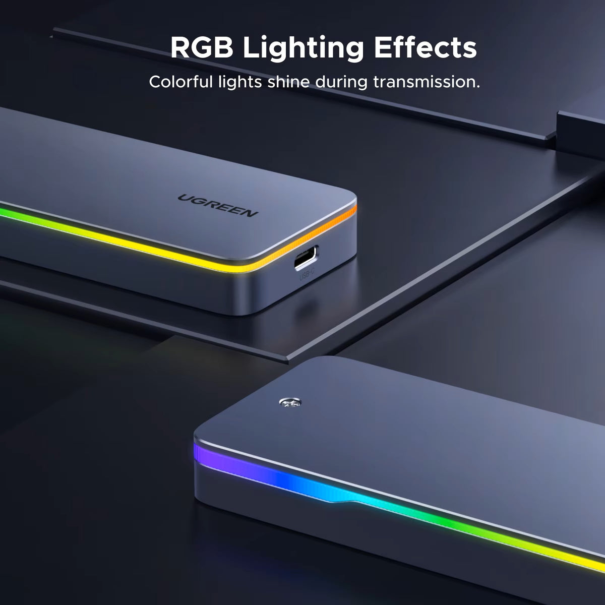 UGREEN 20Gbps M.2 SSD Case NVMe SATA SSD Enclosure Adapter USB 3.2 Gen2 External Enclosure Supports RGB Lighting effect