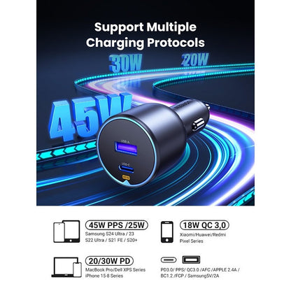 UGREEN EC701 Car Charger Dual Port 63W Fast Charging PD 3.0 Type-C Port