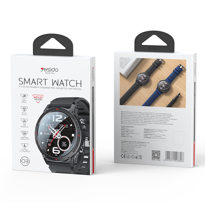 YESIDO IO31 AMOLED Smart Watch Fitness Tracker with Heart Rate Monitoring