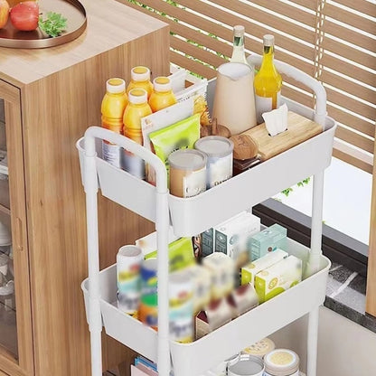 Rolling 3-Tier Storage Trolley Cart, Efficient Organizer for Snacks, Toiletries, and Supplies