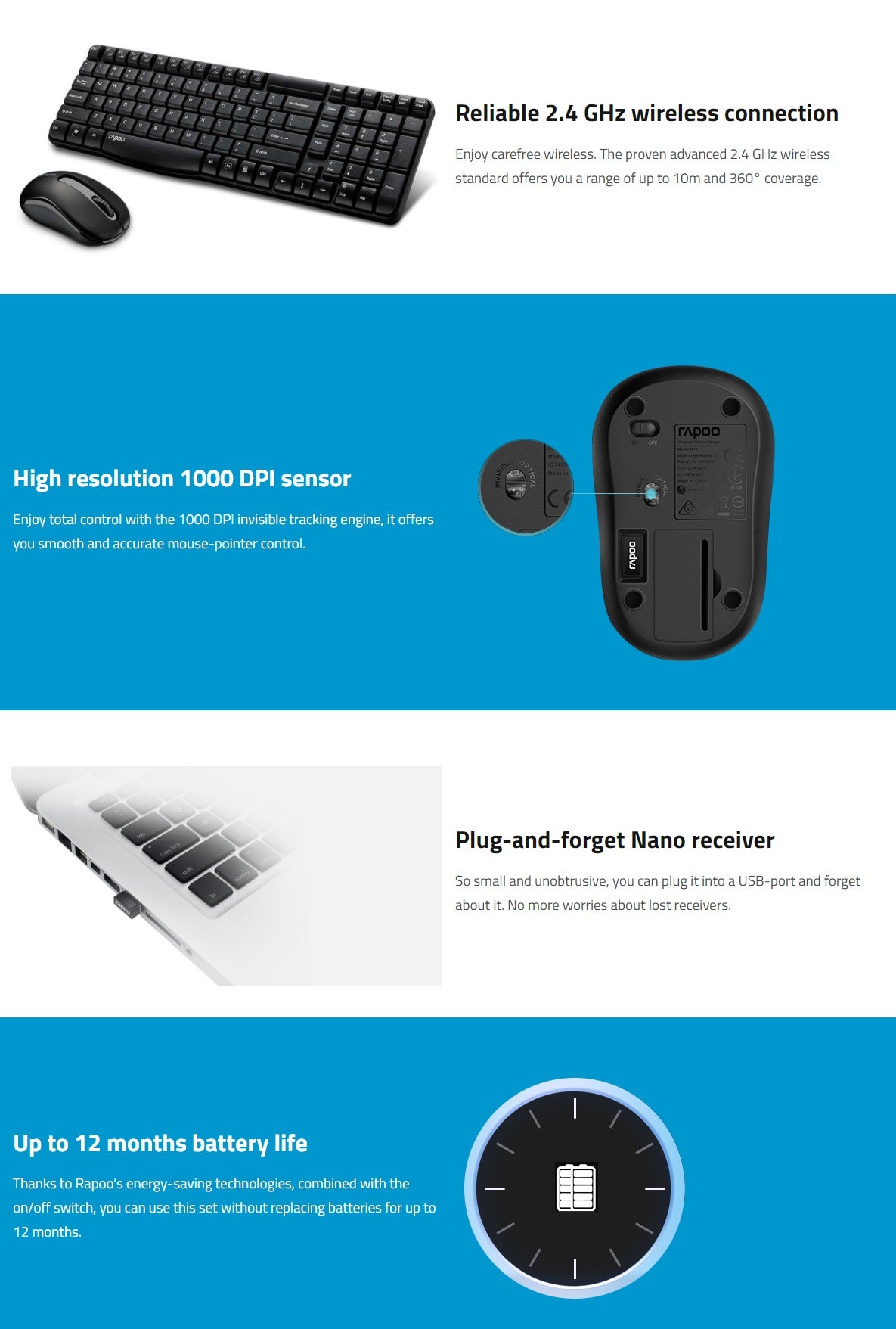 Rapoo X1800S Wireless Optical Keyboard & Mouse