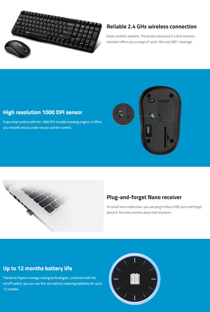 Rapoo X1800S Wireless Optical Keyboard & Mouse