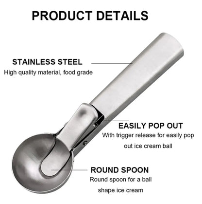 Premium Stainless Steel Ice Cream Scoop with Trigger – Easy-Release Scoop for Ice Cream
