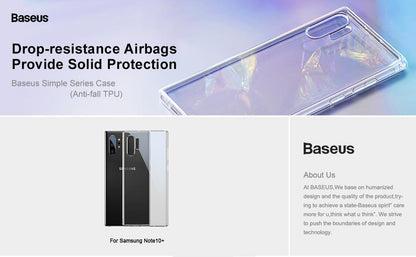 100% Genuine BASEUS Simple Series Clear Anti-drop TPU Phone Case for Samsung Galaxy Note 10
