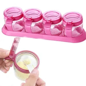 Set of 4Pcs Transparent Glass Spice Containers and Spoons - 250Ml