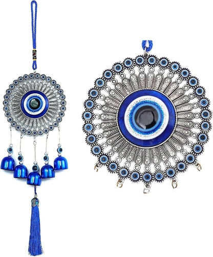 Evil Eye Wind Chime and Hanging Crystal Suncatcher Ornament Bundle