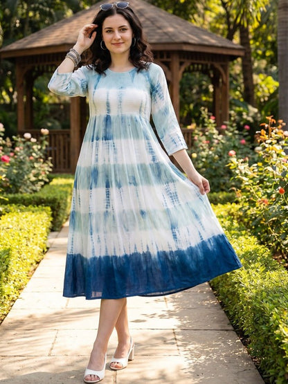 Tie and Dye Dyed a-Line Midi Dress