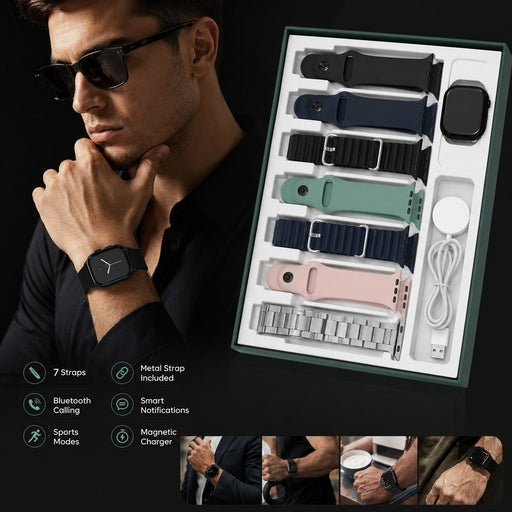 Series 11 S3000 Black 7+1 Smart Watch – Bluetooth Calling, Fitness Tracker & Metal Strap