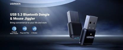 UGREEN Bluetooth 5.3 Adapter & Undetectable Mouse Jiggler, USB Bluetooth Dongle for Computer Laptop, USB Mouse Mover with Switch Button, 2 Jiggle Modes, Plug and Play