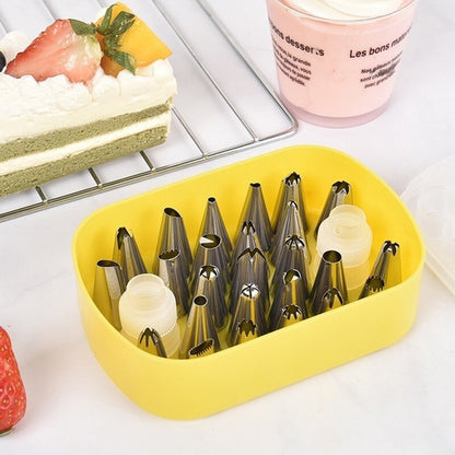 25 Pc Cake Decorating Supplies Icing Nozzle Set with Reusable 02 Couplers and Storage Box