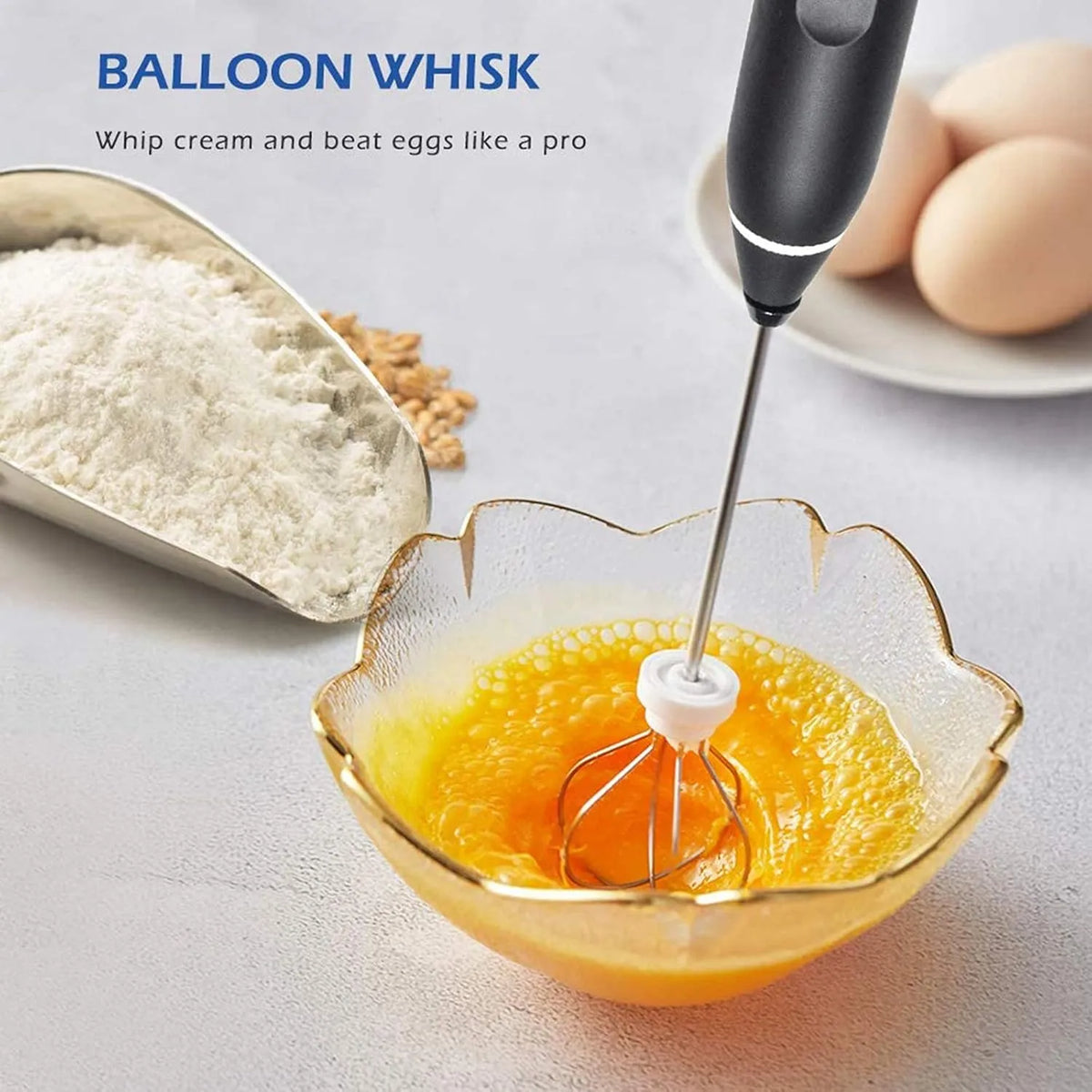 2-In-1 Handheld Milk Frother | USB Rechargeable Electric Mini Whisk & 3-Speed Foam Maker