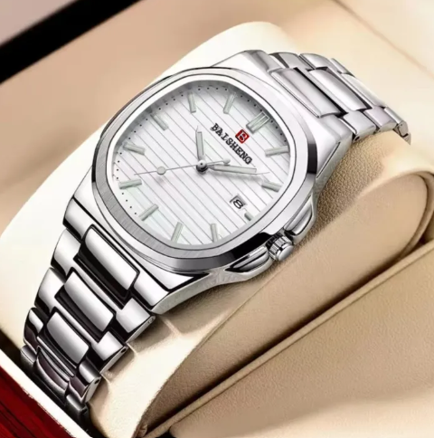BAISHENG Luxury Watch for Men Waterproof Square Quartz Wrist Watch Luminous Stainless Steel