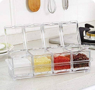 4 PCS Seasoning Box, Clear Spice Containers with Spoon, Acrylic Toppings Containers with Lids, Kitch