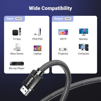 UGREEN 8K HDMI 2.1 Cable Certified 6.6FT, 10K Ultra High Speed HDMI Cord 4K 240Hz 48Gbps HDCP 2.2&2.3 eARC HDR Dolby Compatible for PS5 Xbox Series X/Switch 2/Roku TV/Laptop/Monitor/Mac mini M4 Pro