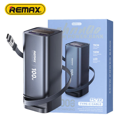 Remax FC-22 100W Fast Charging 20000mAh Power Bank 2x USB + PD Type-C / Built-In Type-C Cable