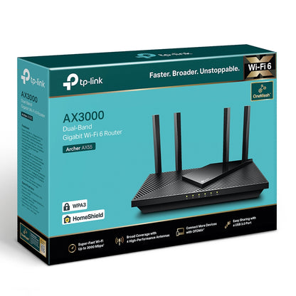 TP-Link AX3000 WiFi 6 Router – 802.11ax Wireless Router, Gigabit, Dual Band Internet Router OneMesh Compatible (Archer AX55)