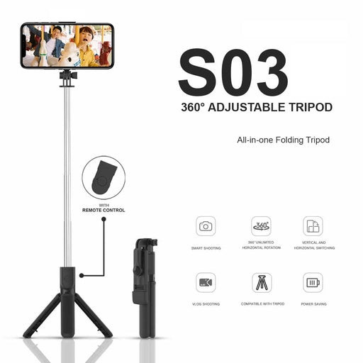 S03 Bluetooth Selfie Stick with Light Selfie Stick Monopod Tripod Remote Adjustable Height