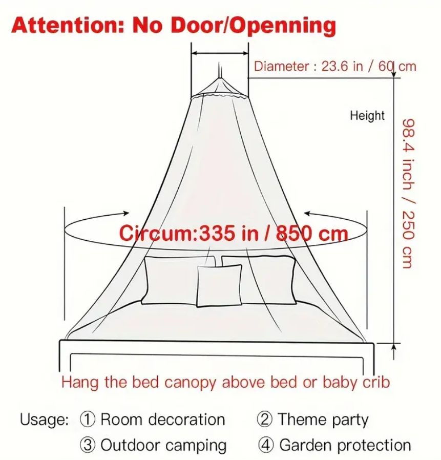 Mosquito Net Bed Canopy – Decorative Insect Shield for Adults, No-Opening Design for Sleeping