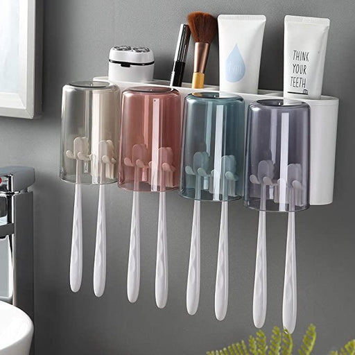 Family Toothbrush Holder Wall Mounted with 4Cups , Kids Favorite Candy Toothbrush Holders