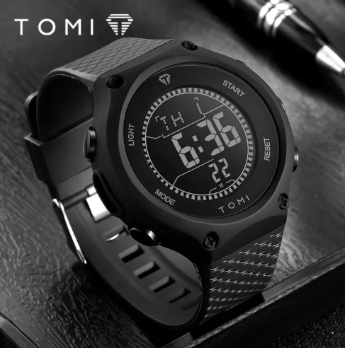 Piaoma Waterproof Watch Digitel Black Strap with Gold Case Model 9115