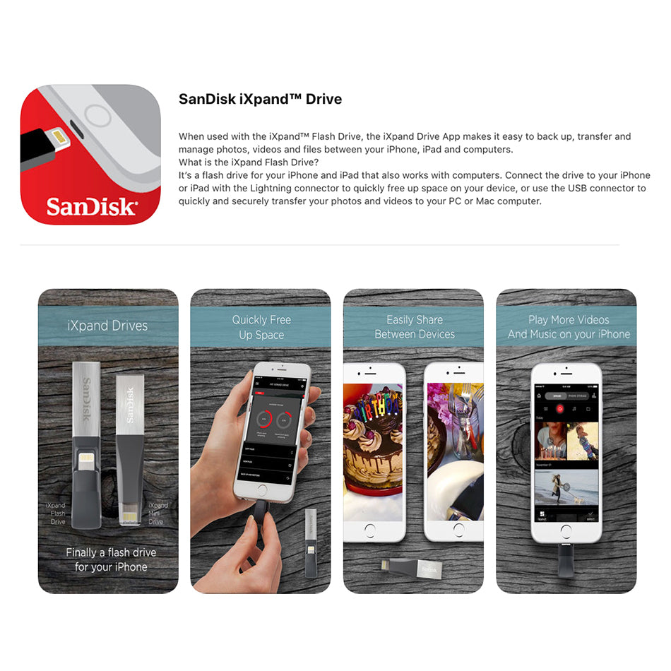 SanDisk iXpand OTG USB 3.0 Flash Drive for iPhone ,iPad & Mac Book