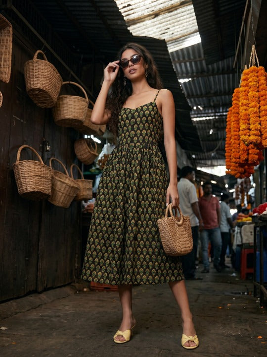 Ethnic Motifs Print a-Line Midi Dress