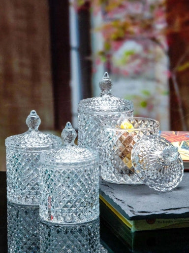 Sugar Pot with Lid Small Glass Trinket Jar (1/2 Pieces)