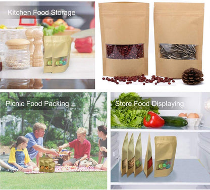 500G - Kraft Paper Bag Stand up Pouch Food Zip Lock Packaging Window (18CM X 26CM + 9CM = 500G)