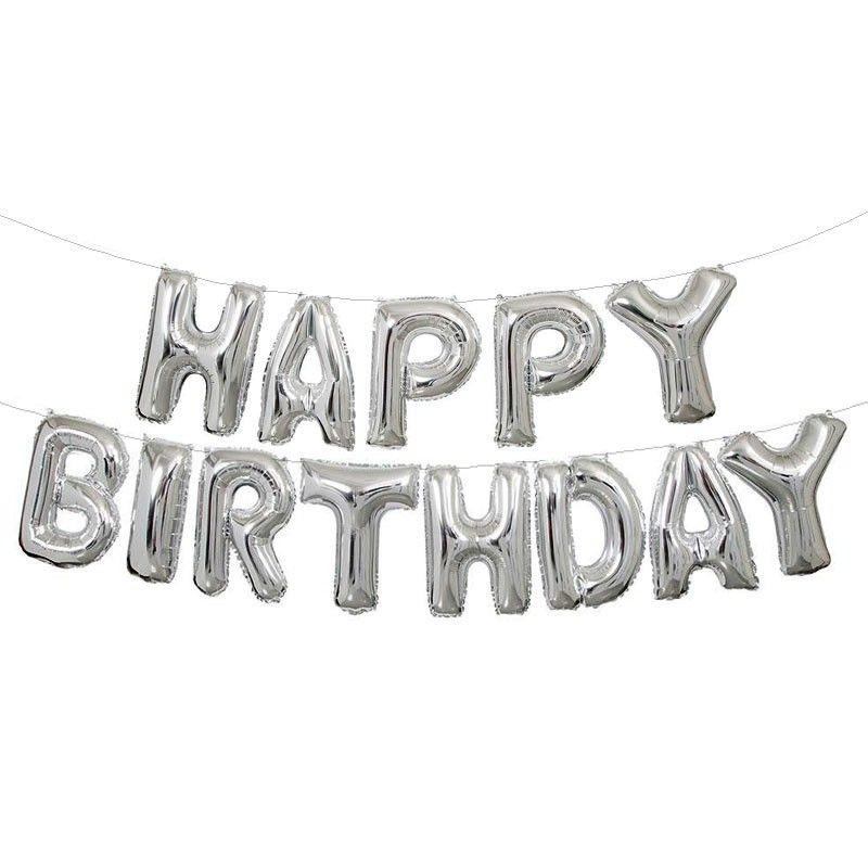 Large SIze Happy Birthday Party Balloons Decoration 16" Happy Birthday Letter Banner Balloon Party Foil SILVER