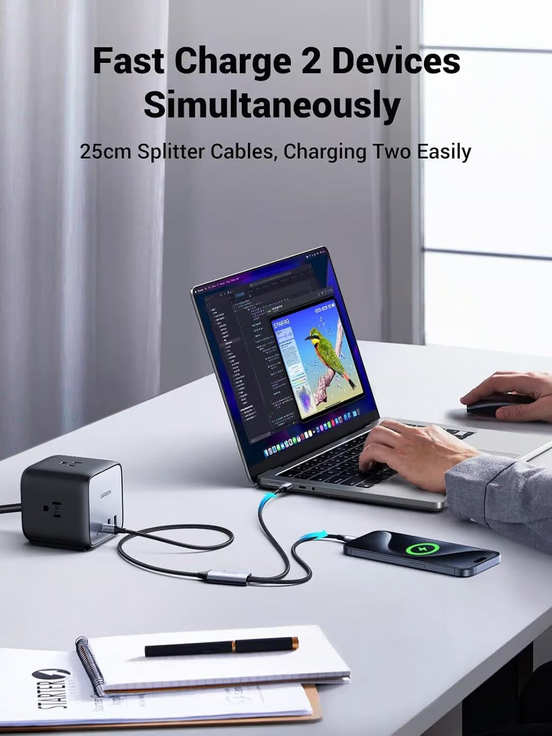 Ugreen 35087 USB-C to 2 USB-C 100W Braided Cable - 1.5M