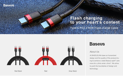2M Baseus 3A USB Type C To Type-C Cafule Cable For iPad Pro Xiaomi Mix 3 Huawei Mate 20 Pro Oneplus 6t 6 PD Quick Charge 2M