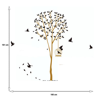 Brown Tree Black Birds Beautiful Bird with Cage Sticker Butterfly Bird sticker plants room wallpaper bedroom nursery window decoration